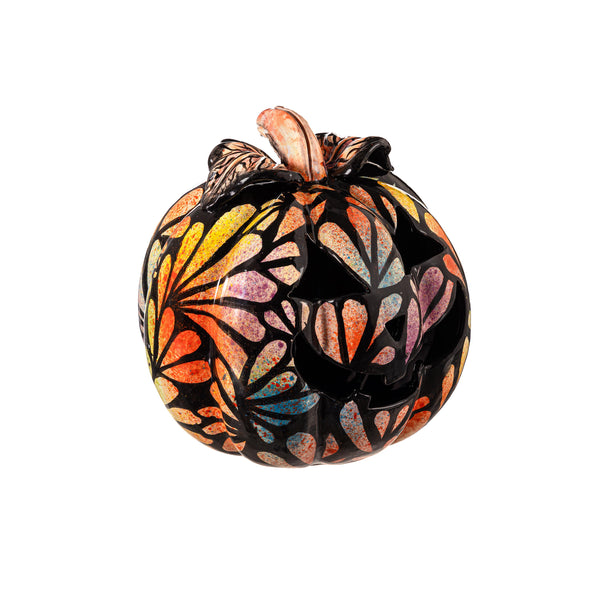 Plow & Hearth Floral Burst Ceramic Talavera Pumpkin Small