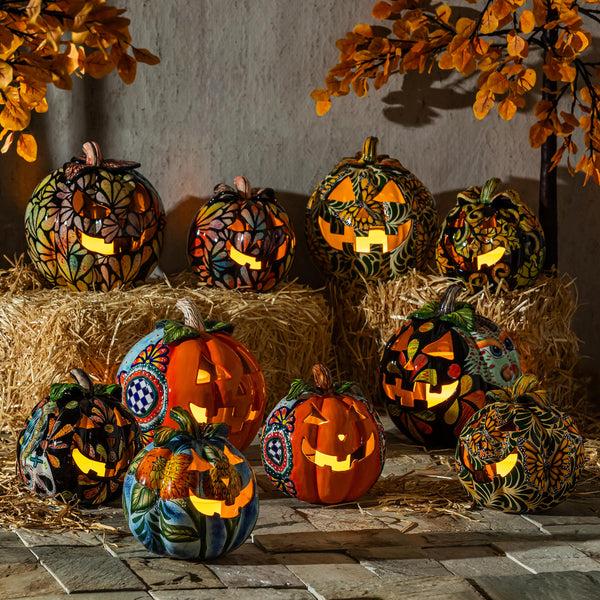 Plow & Hearth Floral Burst Ceramic Talavera Pumpkin Small