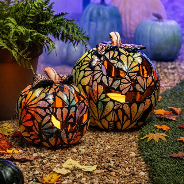plow & hearth Floral Burst Ceramic Talavera Pumpkin Small