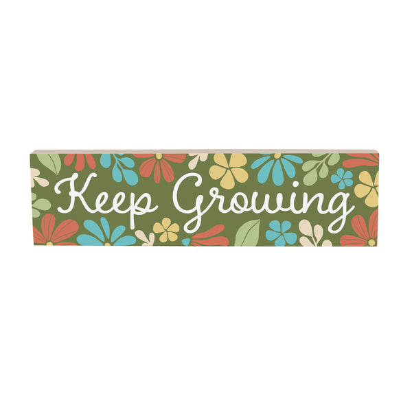 Plow & Hearth Floral Mod Wood Mantle Sign "Keep Growing" 18"x5"