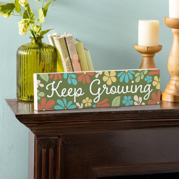 plow & hearth Floral Mod Wood Mantle Sign "Keep Growing" 18"x5"