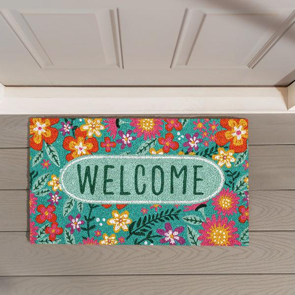Plow & Hearth Floral Patterned Bunny Florals Coir Mat