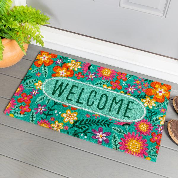 plow & hearth Floral Patterned Bunny Florals Coir Mat
