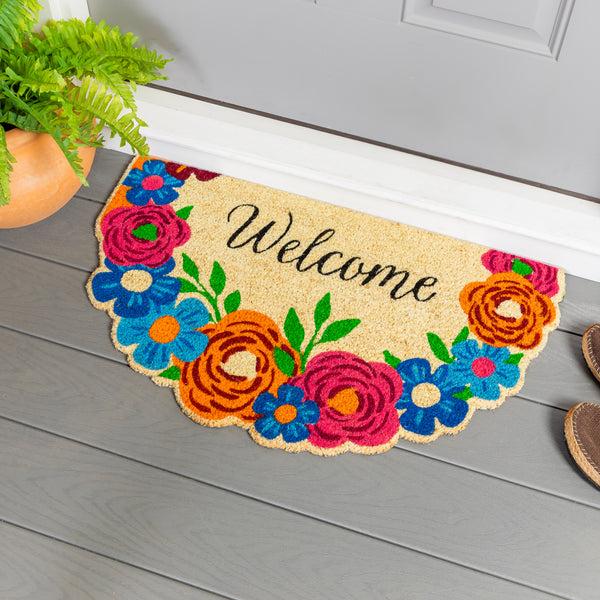 plow & hearth Floral Patterned Bunny Florals Shaped Coir Mat