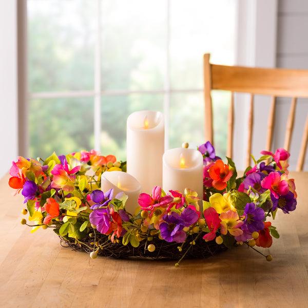 Plow & Hearth Floral Watercolor Wreath With Faux Pansies And Violets