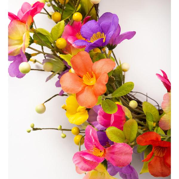 Plow & Hearth Floral Watercolor Wreath With Faux Pansies And Violets