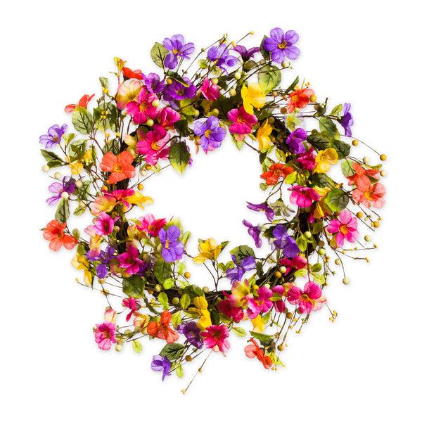 Plow & Hearth Floral Watercolor Wreath With Faux Pansies And Violets