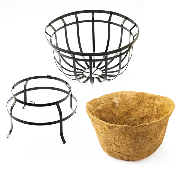 Plow & Hearth Footed Metal Basket Planter With Coco Liner