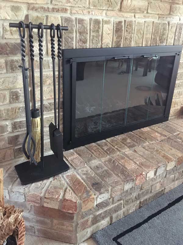 Plow & Hearth Forged Iron Soldiered Row Fireplace Tool Set