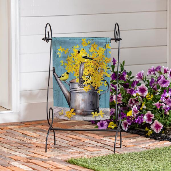 Plow & Hearth Forsythia Finch Watering Can Suede Garden Flag
