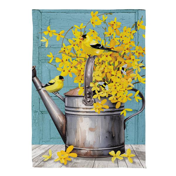 Plow & Hearth Forsythia Finch Watering Can Suede Garden Flag