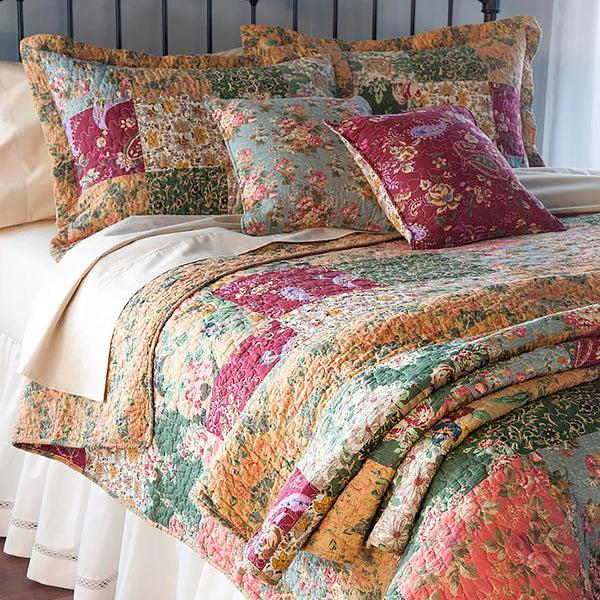 plow & hearth Full/Queen 100% Cotton Floral Paisley Patchwork Quilt Set