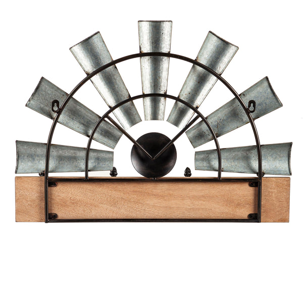 Plow & Hearth Galvanized Metal And Wood Windmill Hook Rack