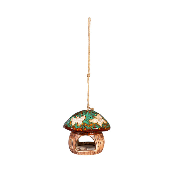 Plow & Hearth Garden Of Wonder Bird Feeder Ceramic Fantasy Green Mushroom