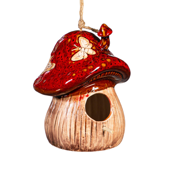 Plow & Hearth Garden Of Wonder Bird House Ceramic Fantasy Mushroom