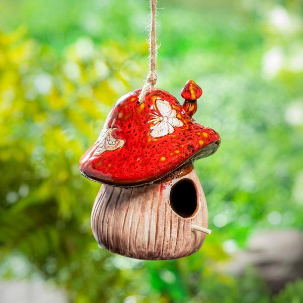 plow & hearth Garden of Wonder Bird House Ceramic Fantasy Mushroom