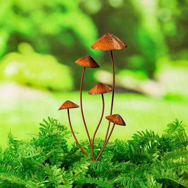 plow & hearth Garden of Wonder Garden Stake Metal Multi Mushroom 28"