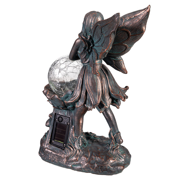 Plow & Hearth Garden Of Wonder Garden Statue LED Fairy With Orb Statue 12"H