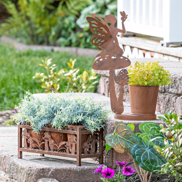 Plow & Hearth Garden Of Wonder Planter Laser-Cut Metal Mushroom Decals