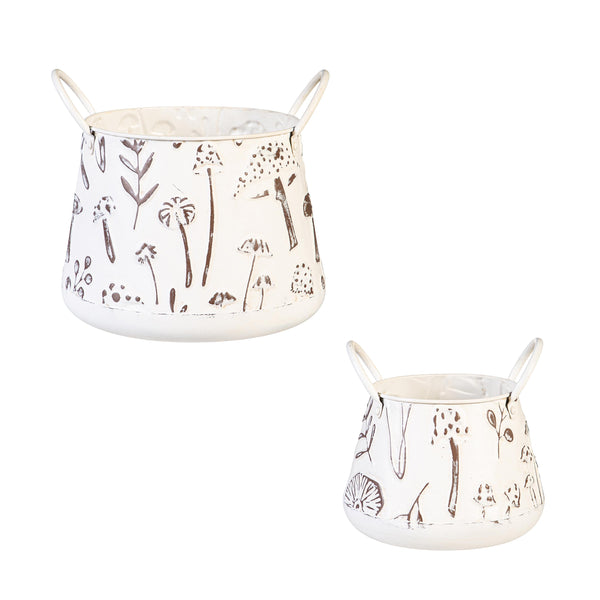Plow & Hearth Garden Of Wonder Planter Metal Planters With Handles Embossed Mushrooms Nested Set Of 2