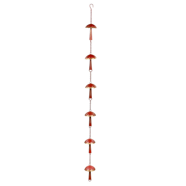 plow & hearth Garden of Wonder Rain Chain 72" Red Metal Mushroom