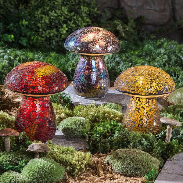 Plow & Hearth Glass Mosaic Mushroom Lawn Ornament Amber
