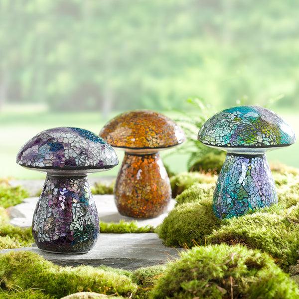 Plow & Hearth Glass Mosaic Mushroom Lawn Ornament Blue