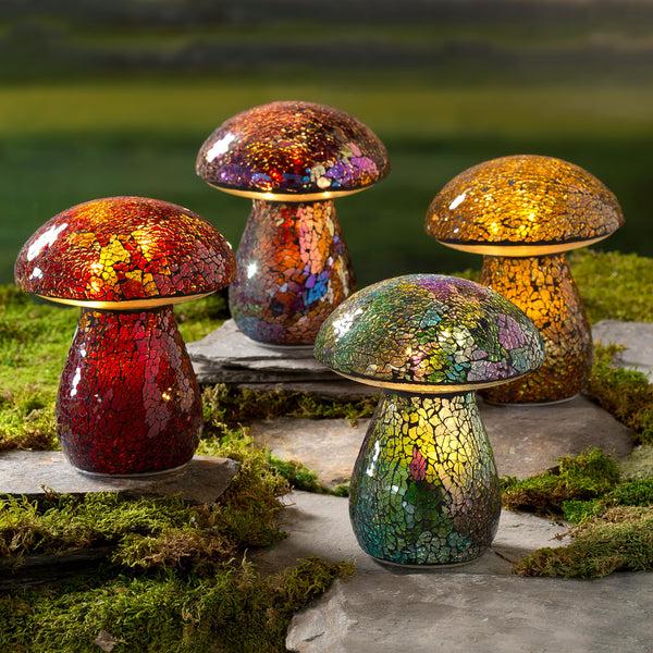 Plow & Hearth Glass Mosaic Mushroom Lawn Ornament Blue