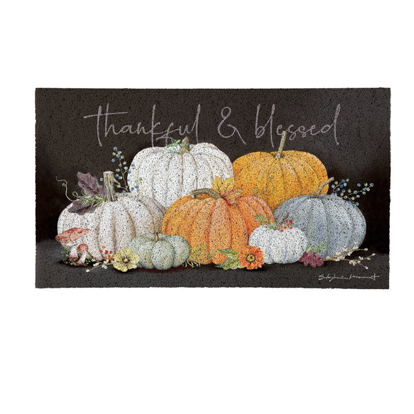 Plow & Hearth Grateful Gatherings Beauty Of Fall PVC Trapper Mat "Thankful & Blessed" 28"x16"