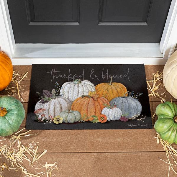 plow & hearth Grateful Gatherings Beauty Of Fall PVC Trapper Mat "Thankful & Blessed" 28"x16"