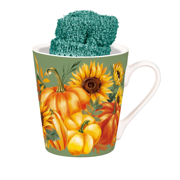 Plow & Hearth Grateful Gatherings Ceramic Flare Cup And Teal Socks Gift Set 12oz Gift Box