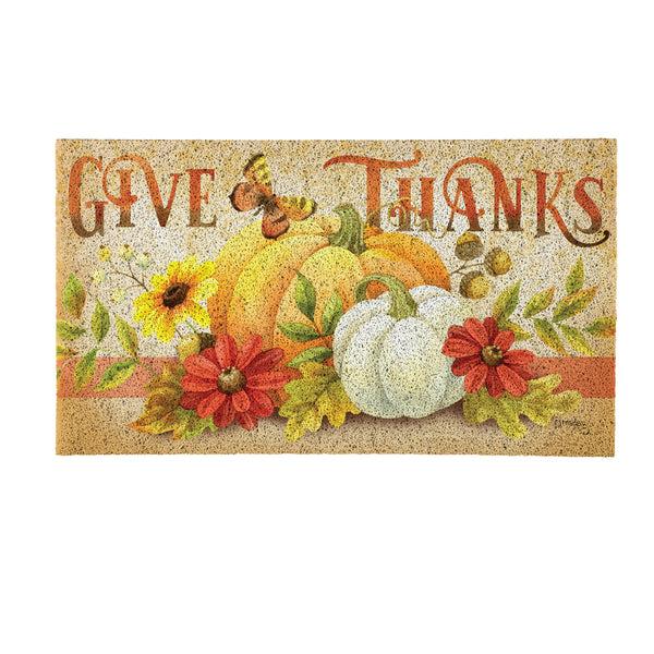 Plow & Hearth Grateful Gatherings PVC Trapper Mat "Give Thanks" 28"x16"