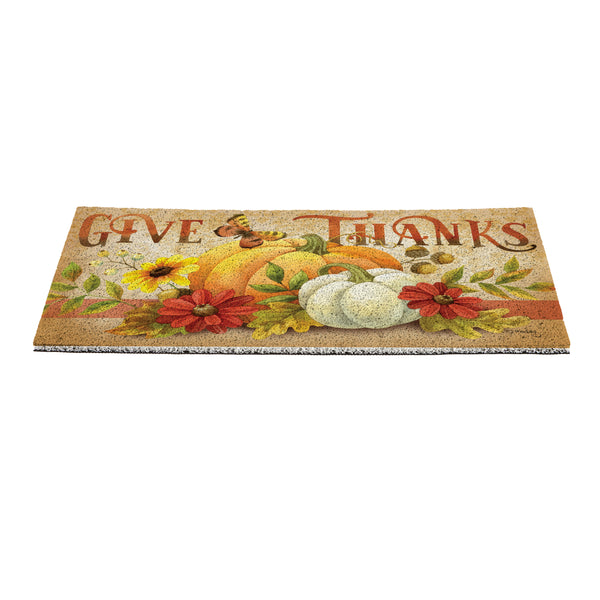 Plow & Hearth Grateful Gatherings PVC Trapper Mat "Give Thanks" 28"x16"