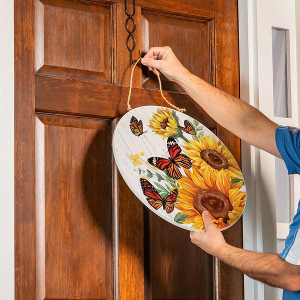 Plow & Hearth Grateful Gatherings Sunflower And Butterfly Wood Door Décor 18"