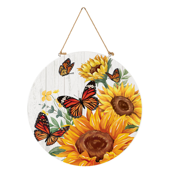 Plow & Hearth Grateful Gatherings Sunflower And Butterfly Wood Door Décor 18"