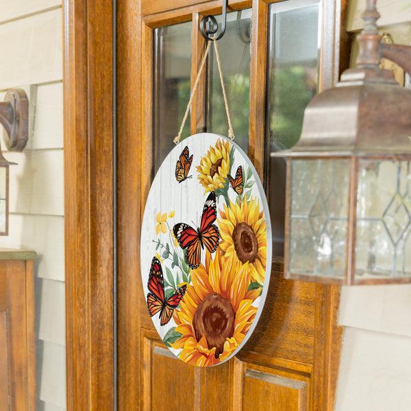 plow & hearth Grateful Gatherings Sunflower and Butterfly Wood Door Décor 18"