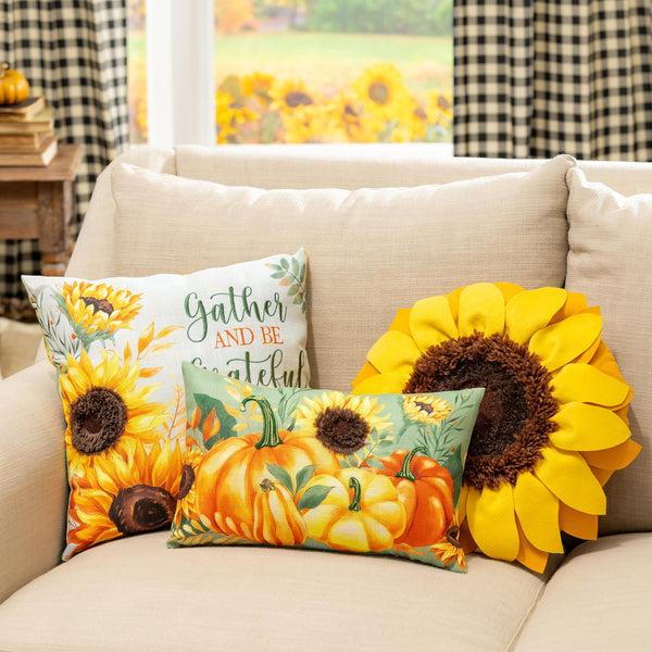 Plow & Hearth Grateful Gatherings Sunflower Shaped Pillow 16"