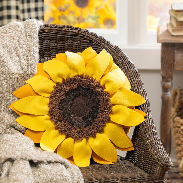 plow & hearth Grateful Gatherings Sunflower Shaped Pillow 16"