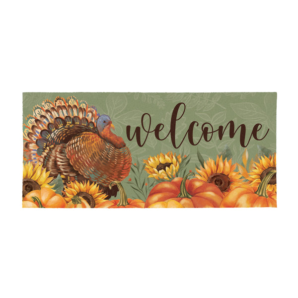 Plow & Hearth Grateful Gatherings Turkey Flocked Coir Sassafras Switch Mat 22"x10"
