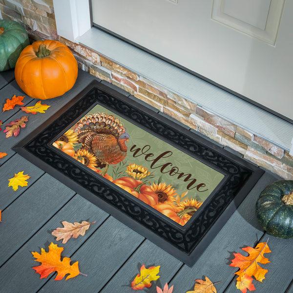 plow & hearth Grateful Gatherings Turkey Flocked Coir Sassafras Switch Mat 22"x10"