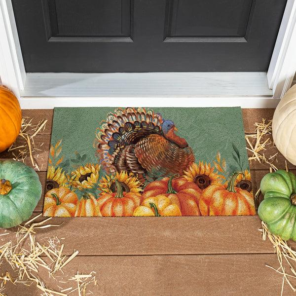 plow & hearth Grateful Gatherings Turkey PVC Trapper Mat 28"x16"