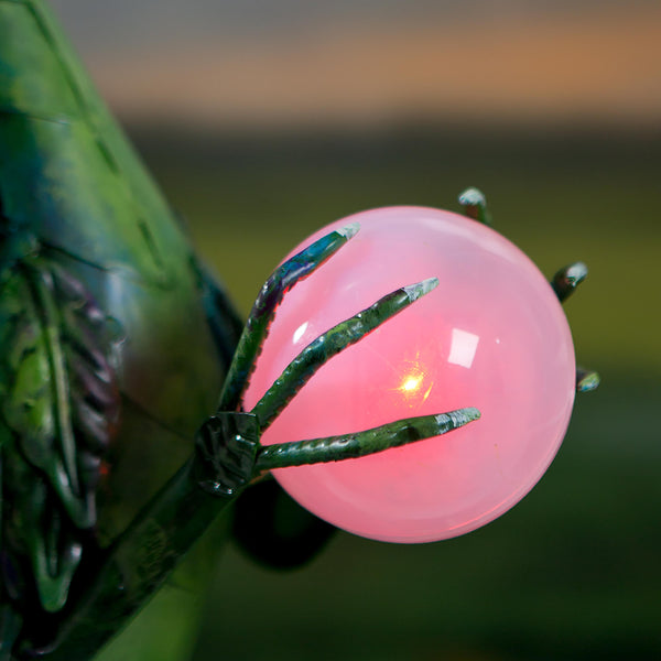 Plow & Hearth Green Metal Dragon Statue Holding Solar-Powered Pearl