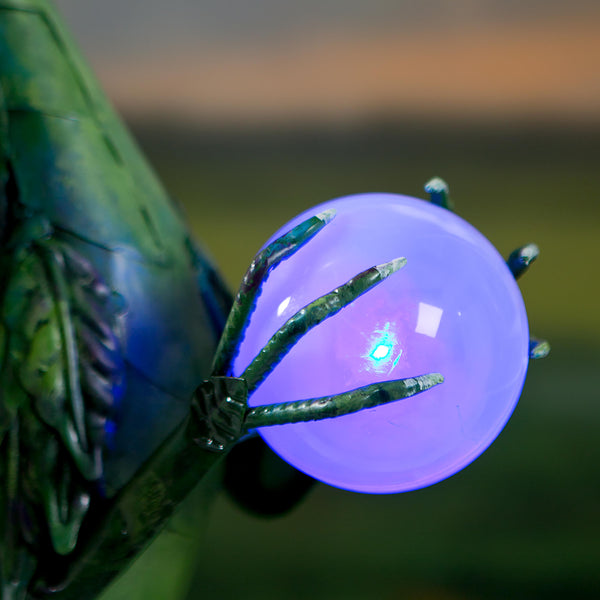 Plow & Hearth Green Metal Dragon Statue Holding Solar-Powered Pearl