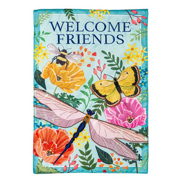 Plow & Hearth Greenhouse Garden Welcome Friends Applique Garden Flag