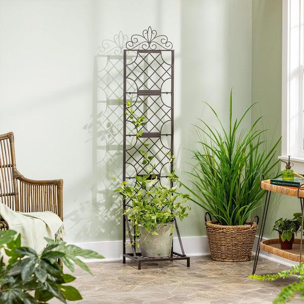 plow & hearth Grid Metal Lattice Trellis with Planter Stand