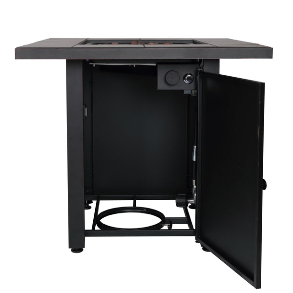 plow & hearth Halifax Propane Gas Fire Pit with Tabletop Insert and Lava Rocks