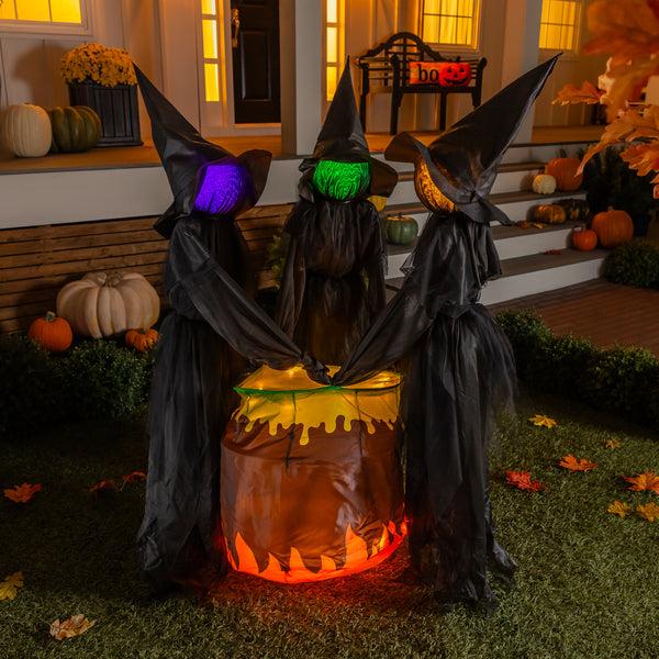 Plow & Hearth Halloween LED Set Of 3 Witches And Cauldron Garden Stake 52"