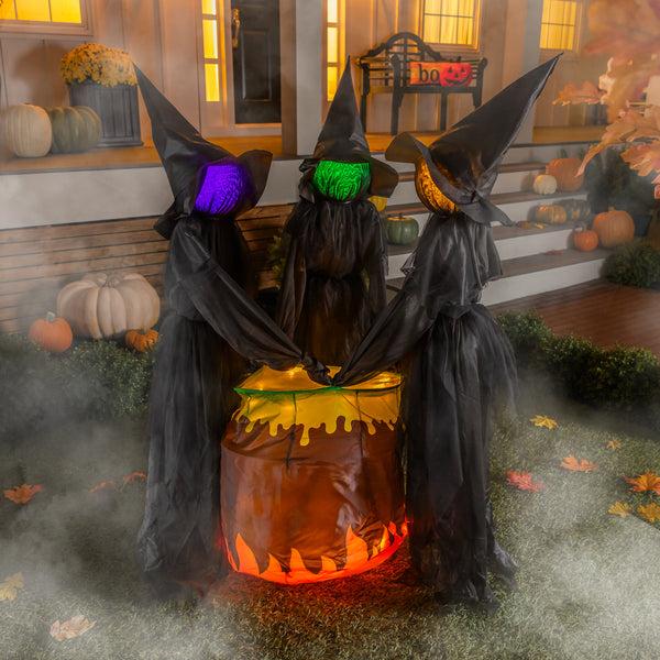 plow & hearth Halloween LED Set of 3 Witches and Cauldron Garden Stake 52"