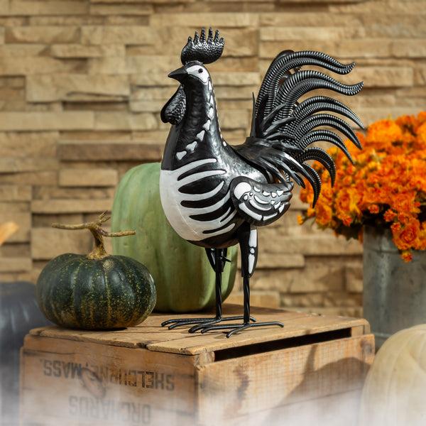 Plow & Hearth Halloween Metal Rooster Skeleton Garden Statue