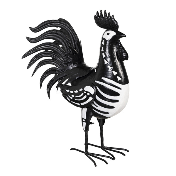 Plow & Hearth Halloween Metal Rooster Skeleton Garden Statue